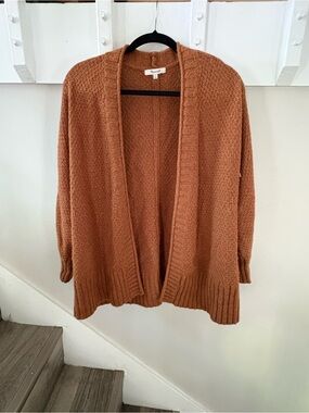 Madewell Whitley Open-Front Cardigan Sweater in Rust Brown